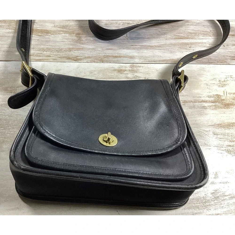 Vintage Coach Original Legacy Rambler Bag Black Leather Made in USA‎ Turn Lock